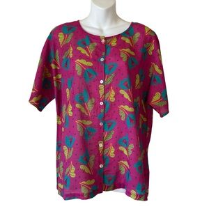 Gudrun Sjoden pink floral organic cotton button-down top size M